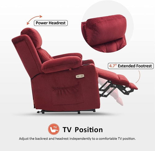 Lay Flat Lift Recliner with Power Headrest, Massage and Heat, Fabric,