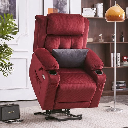 Lay Flat Lift Recliner with Power Headrest, Massage and Heat, Fabric,