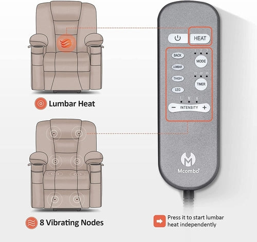 Lay Flat Lift Recliner with Power Headrest, Massage and Heat, Fabric,