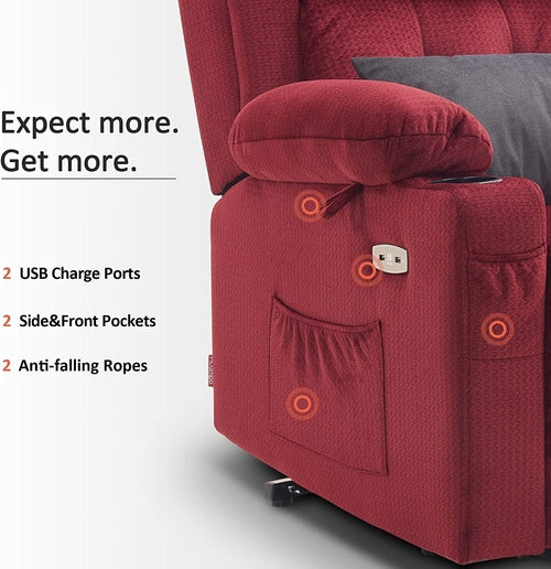 Lay Flat Lift Recliner with Power Headrest, Massage and Heat, Fabric,