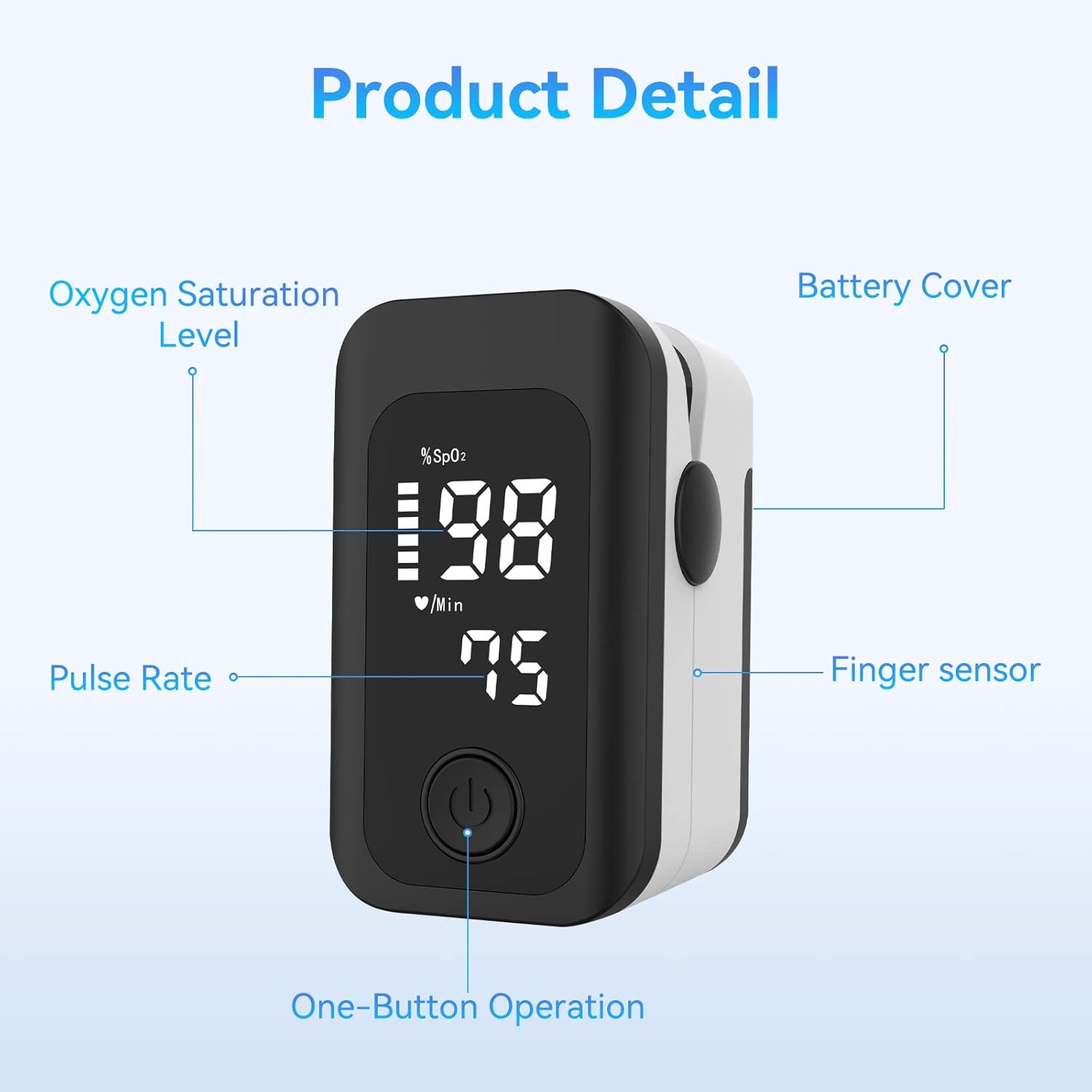 Berrcom Professional Finger Pulse Oximeter Saturation Oximeter Accurate Measurement of Blood Oxygen Saturation with Alarm Function, OLED Screen for All People with Batteries Included