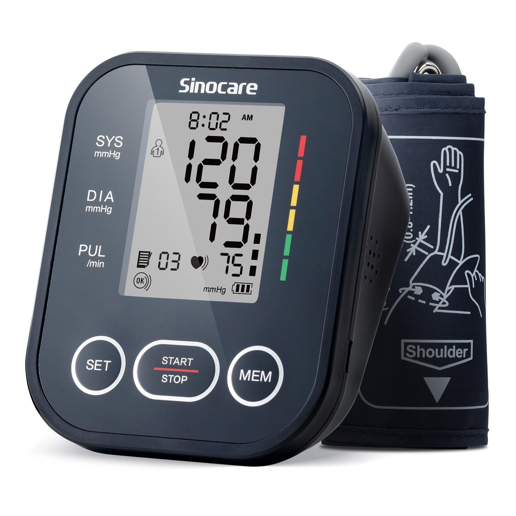 Sinocare Arm Blood Pressure Monitor (22-42 cm) with Risk Indicator, Home Hypertension Monitoring