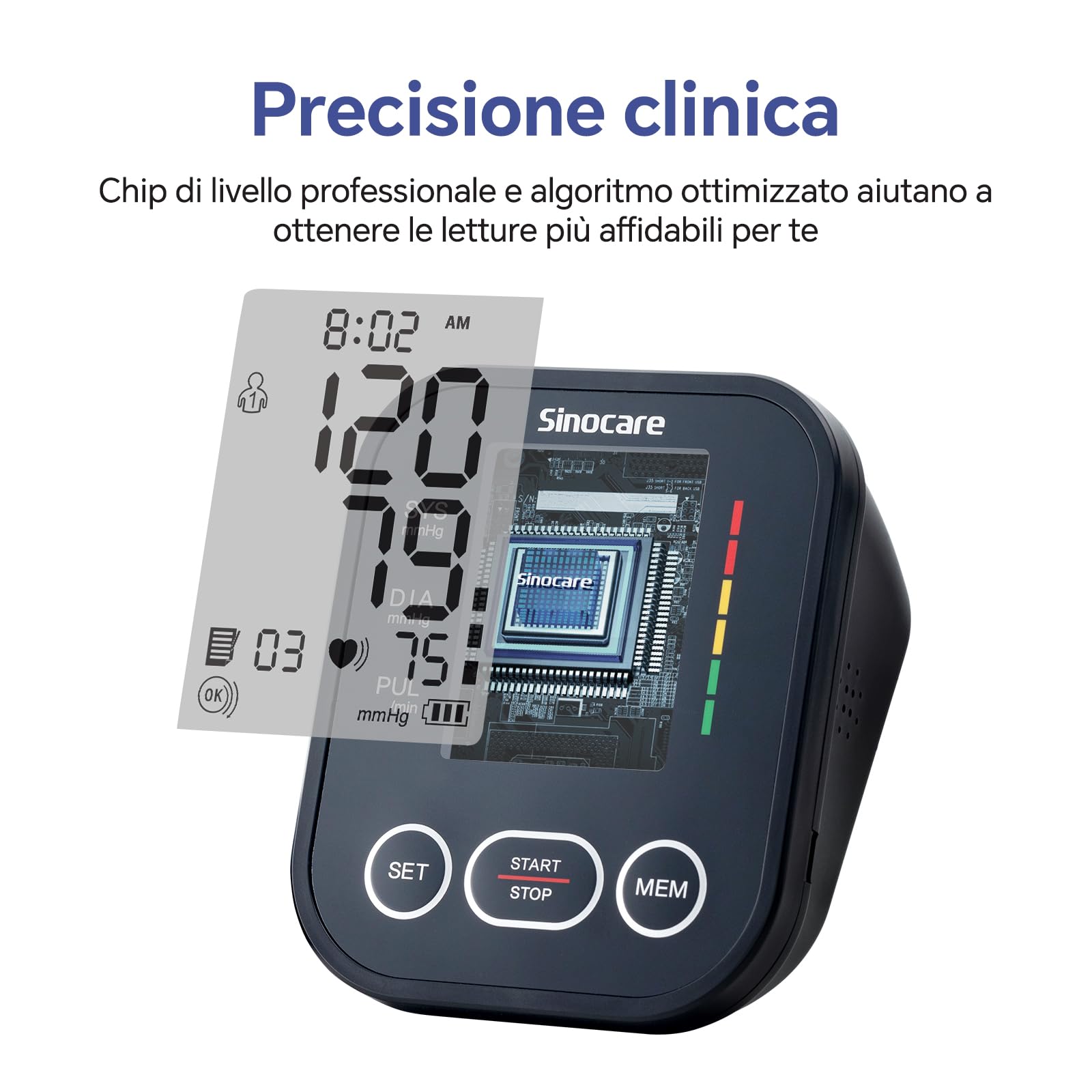 Sinocare Arm Blood Pressure Monitor (22-42 cm) with Risk Indicator, Home Hypertension Monitoring