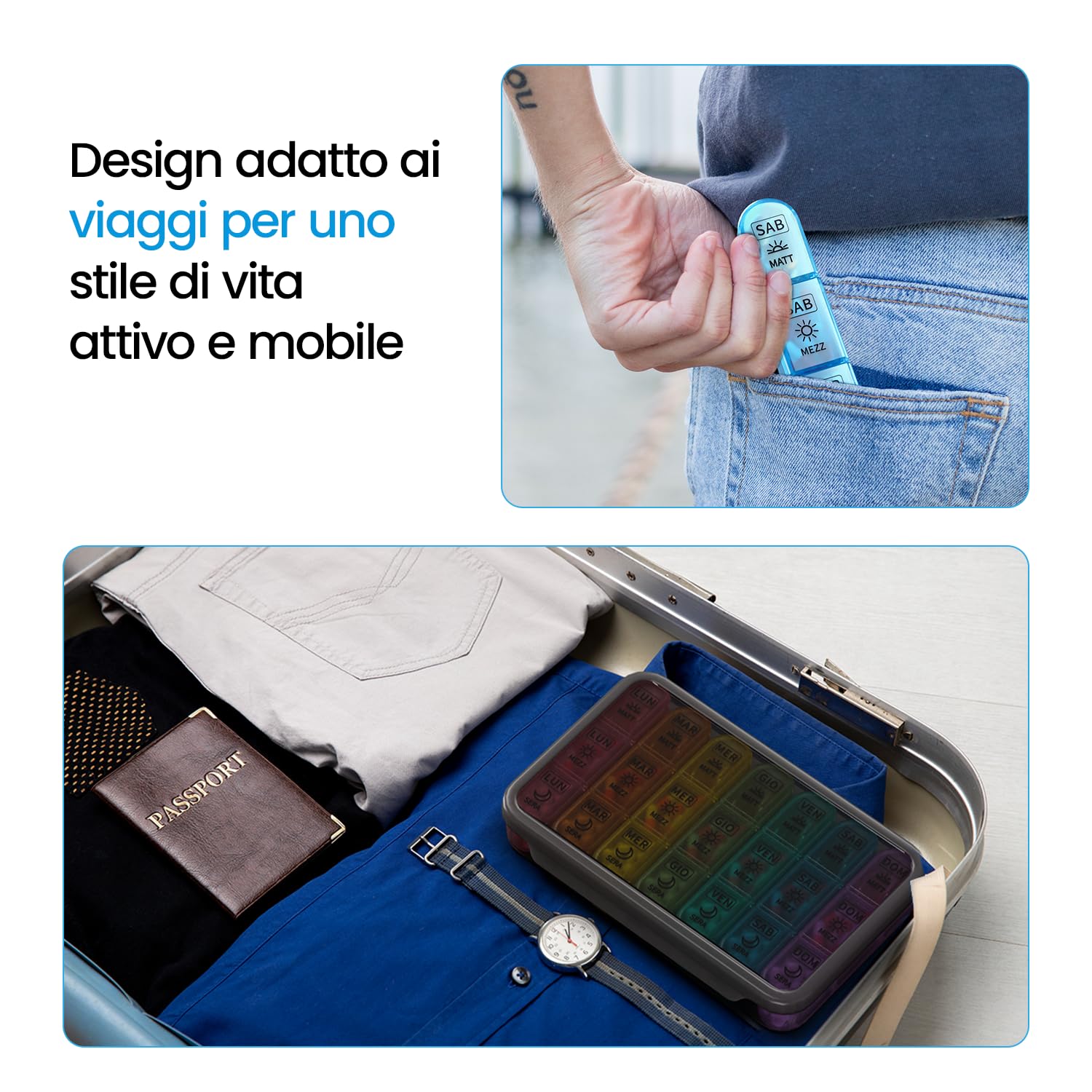 7 Day Weekly Pill Box with 3 Compartments for Morning, Afternoon and Evening, Easy Open Design, Ideal for Medications, Vitamins, Fish Oil and Supplements - Black