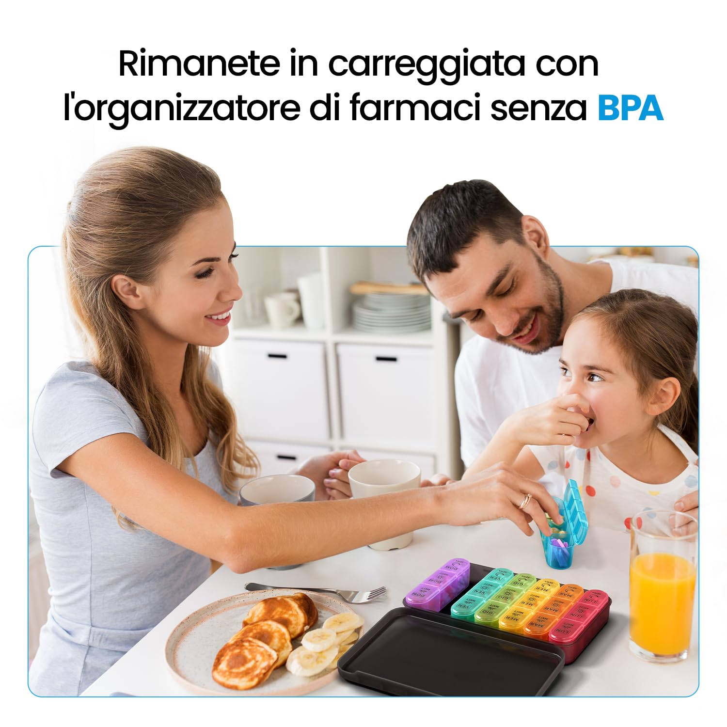 7 Day Weekly Pill Box with 3 Compartments for Morning, Afternoon and Evening, Easy Open Design, Ideal for Medications, Vitamins, Fish Oil and Supplements - Black