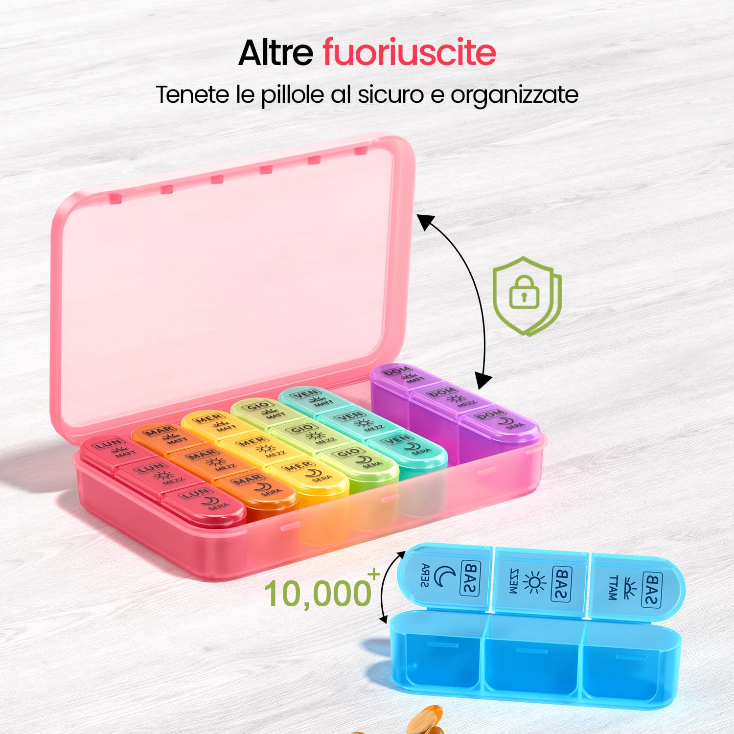 7 Day Weekly Pill Box with 3 Compartments for Morning, Afternoon and Evening, Easy Open Design, Ideal for Medications, Vitamins, Fish Oil and Supplements - Black