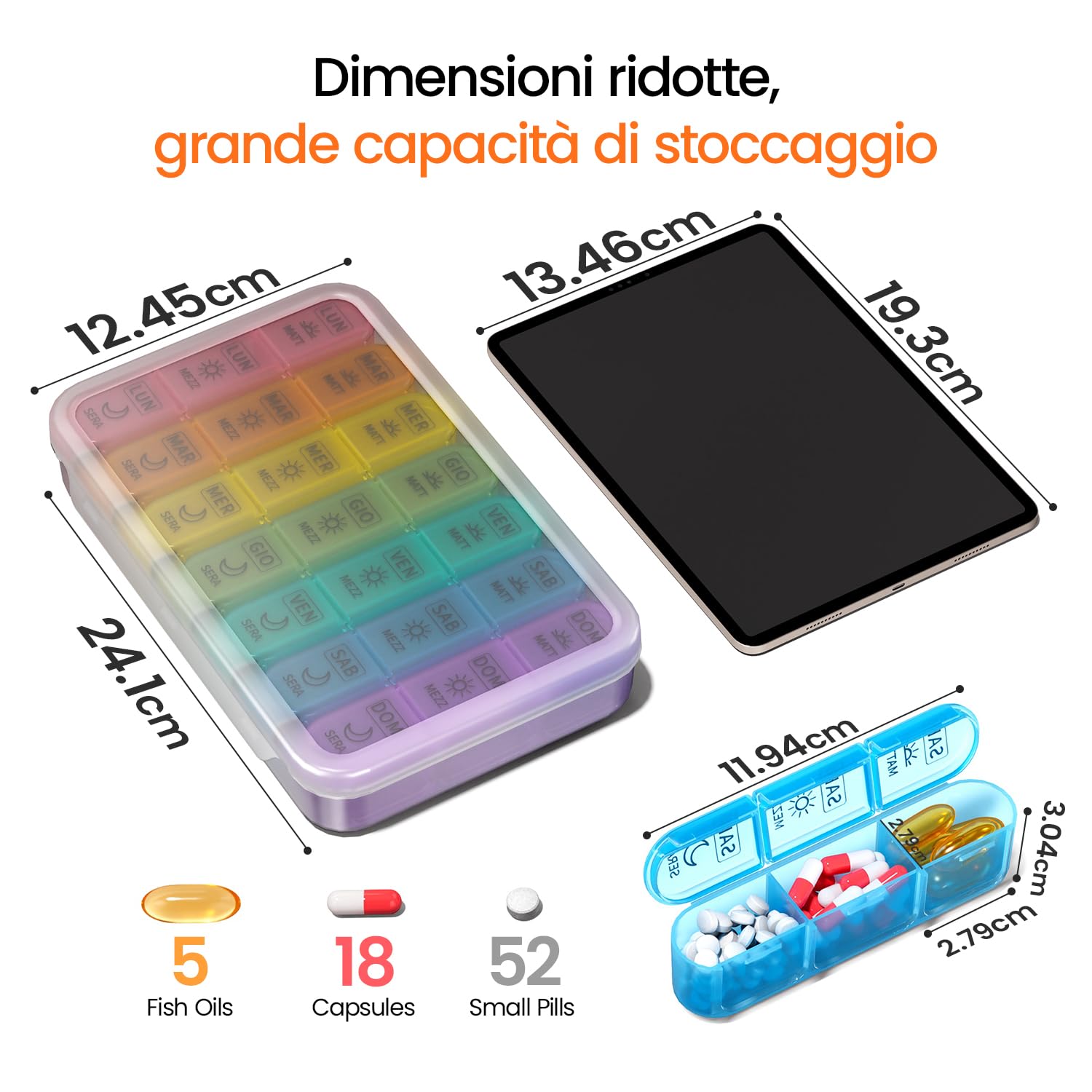 7 Day Weekly Pill Box with 3 Compartments for Morning, Afternoon and Evening, Easy Open Design, Ideal for Medications, Vitamins, Fish Oil and Supplements - Black