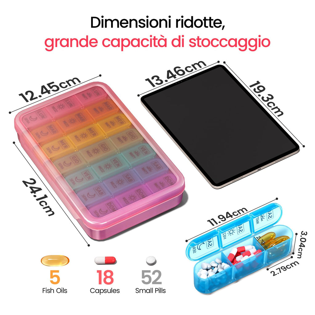 7 Day Weekly Pill Box with 3 Compartments for Morning, Afternoon and Evening, Easy Open Design, Ideal for Medications, Vitamins, Fish Oil and Supplements - Black