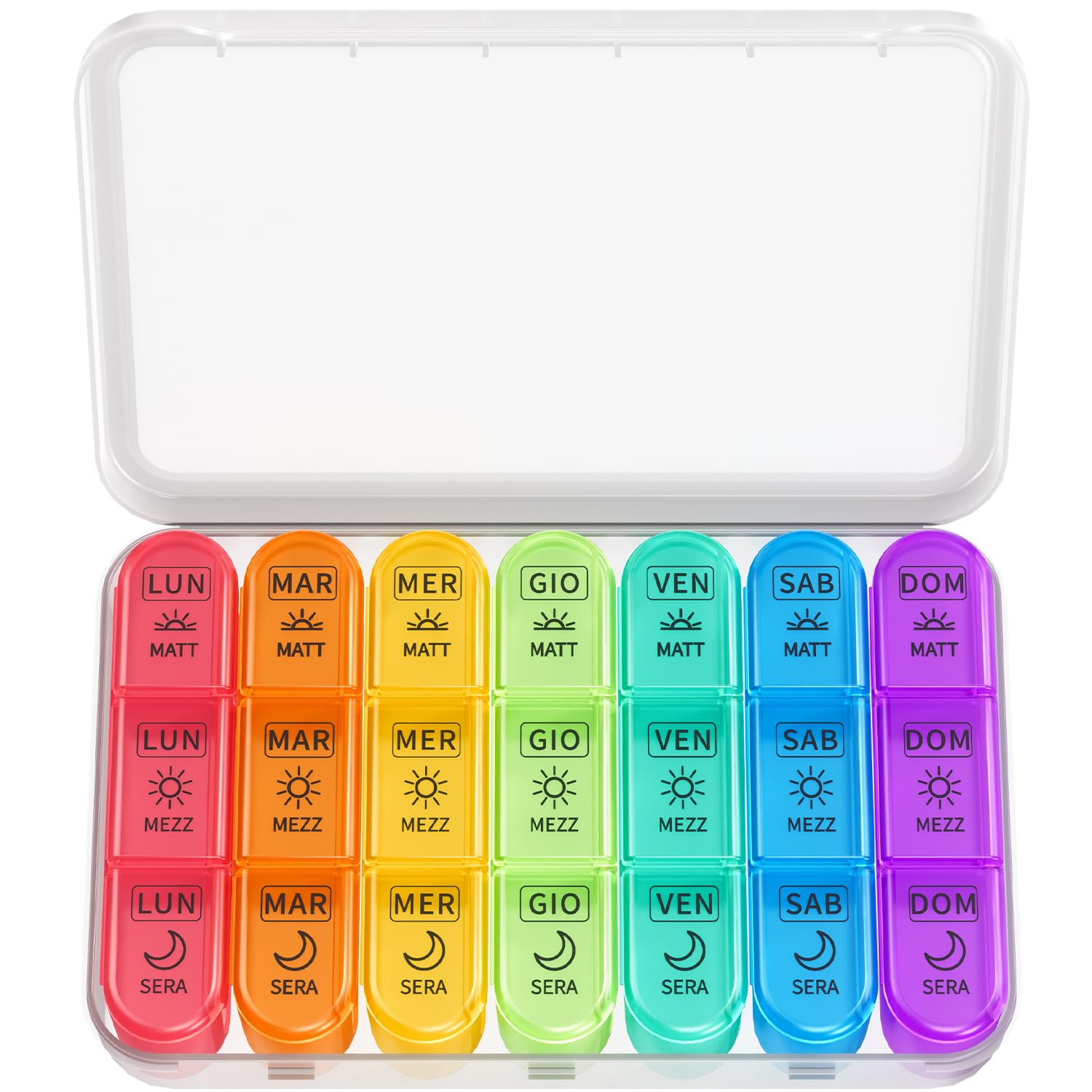 7 Day Weekly Pill Box with 3 Compartments for Morning, Afternoon and Evening, Easy Open Design, Ideal for Medications, Vitamins, Fish Oil and Supplements - Black