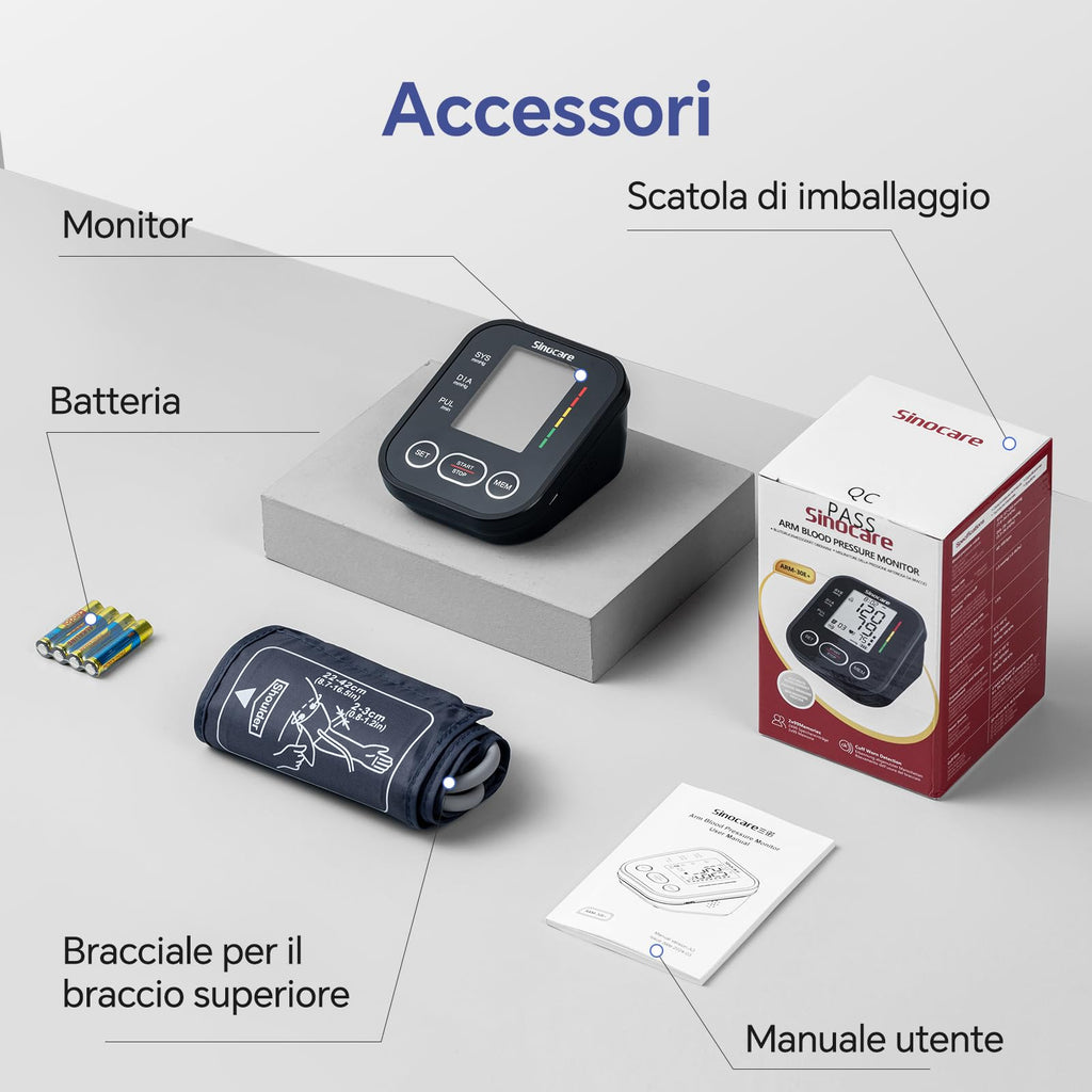 Sinocare Arm Blood Pressure Monitor (22-42 cm) with Risk Indicator, Home Hypertension Monitoring