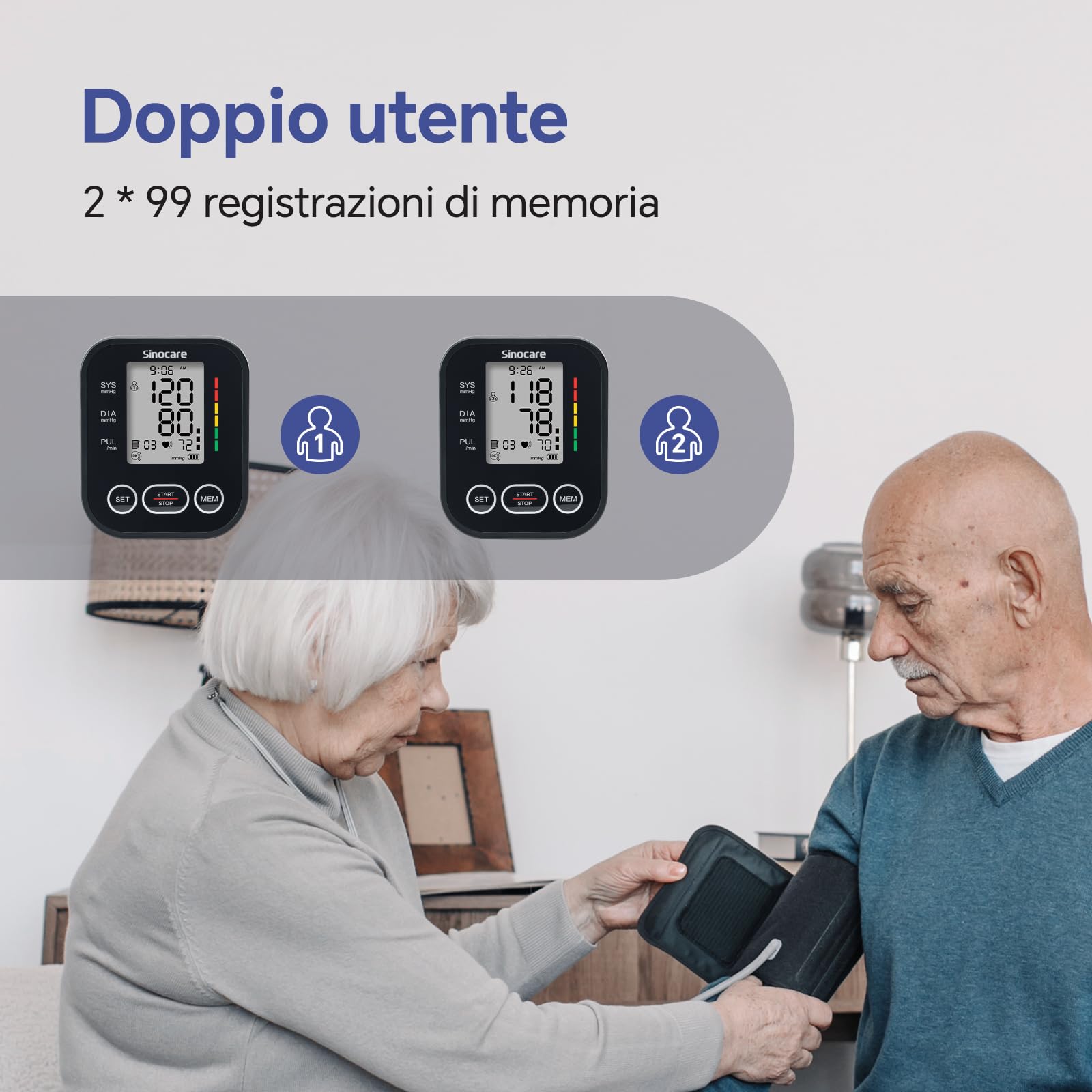 Sinocare Arm Blood Pressure Monitor (22-42 cm) with Risk Indicator, Home Hypertension Monitoring