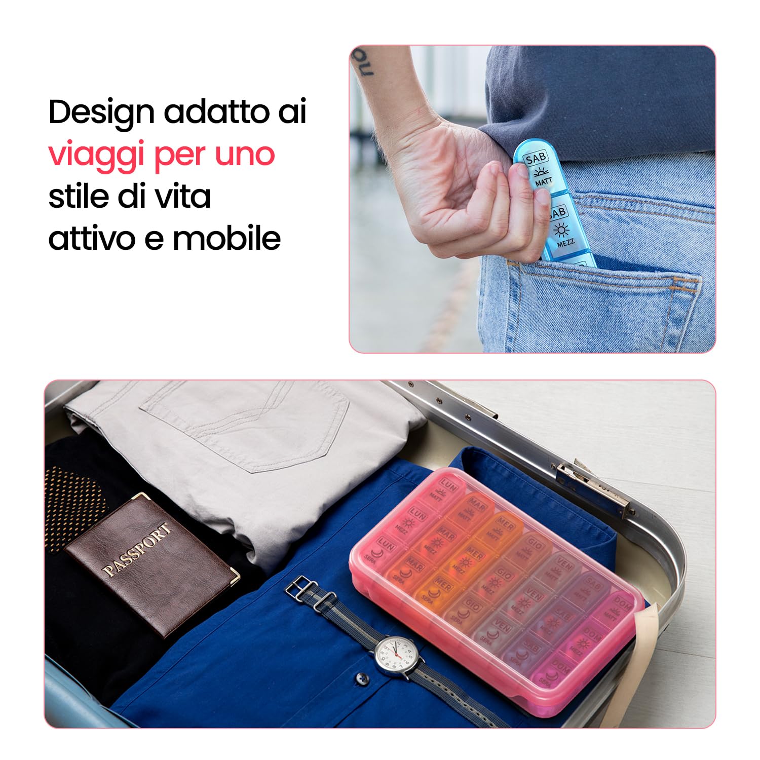 7 Day Weekly Pill Box with 3 Compartments for Morning, Afternoon and Evening, Easy Open Design, Ideal for Medications, Vitamins, Fish Oil and Supplements - Black