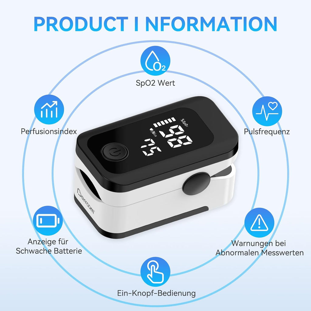 Berrcom Professional Finger Pulse Oximeter Saturation Oximeter Accurate Measurement of Blood Oxygen Saturation with Alarm Function, OLED Screen for All People with Batteries Included