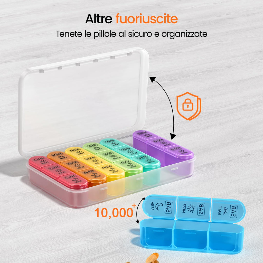 7 Day Weekly Pill Box with 3 Compartments for Morning, Afternoon and Evening, Easy Open Design, Ideal for Medications, Vitamins, Fish Oil and Supplements - Black