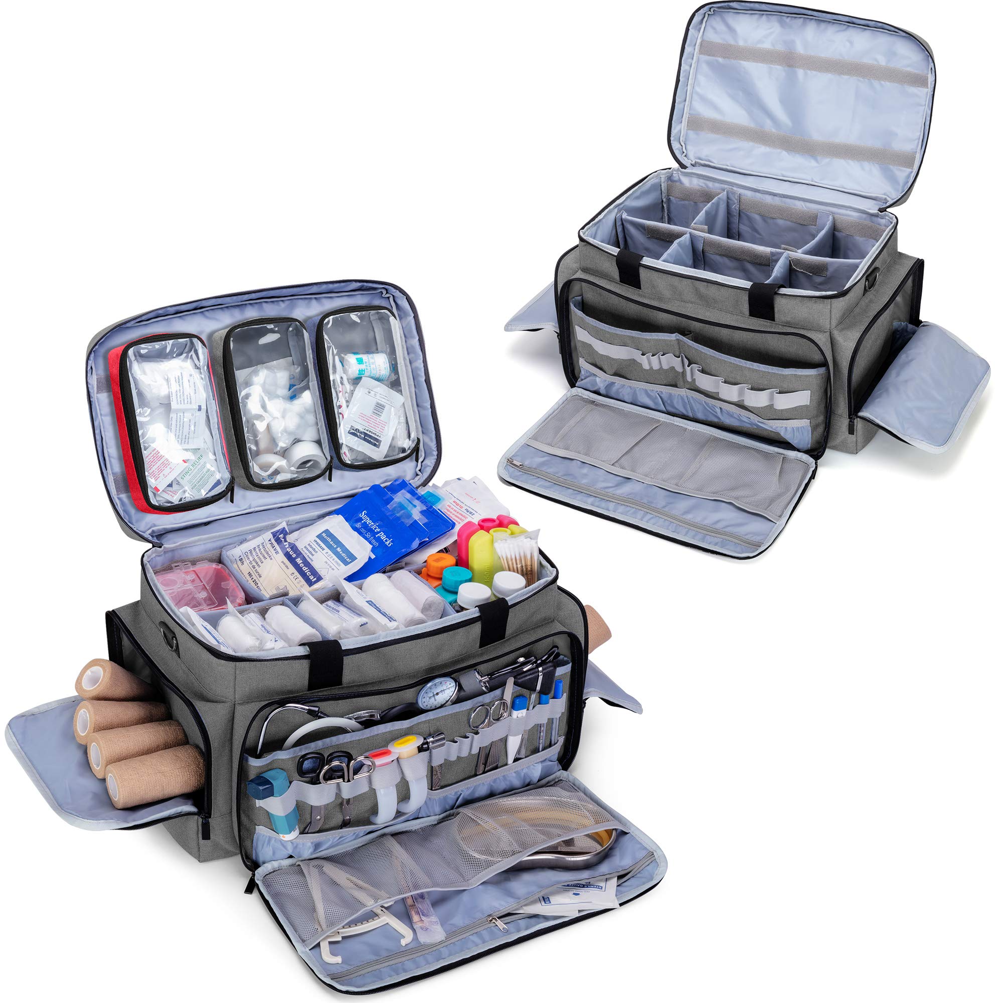 Trunab Borsa di emergenza vuota, borsa infermieristica borsa di salvataggio professionale grande capacità con bordo di divisione interno e fondo antiscivolo, custodia infermieristica a domicilio