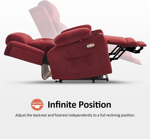 Lay Flat Lift Recliner with Power Headrest, Massage and Heat, Fabric,