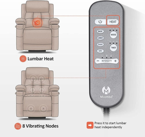 Lay Flat Lift Recliner with Power Headrest, Massage and Heat, Fabric,